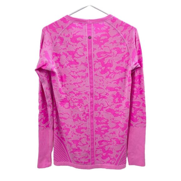 Lululemon Swiftly Hot Pink Camo Long Sleeve Athletic Top Womens 10 - Picture 2 of 6